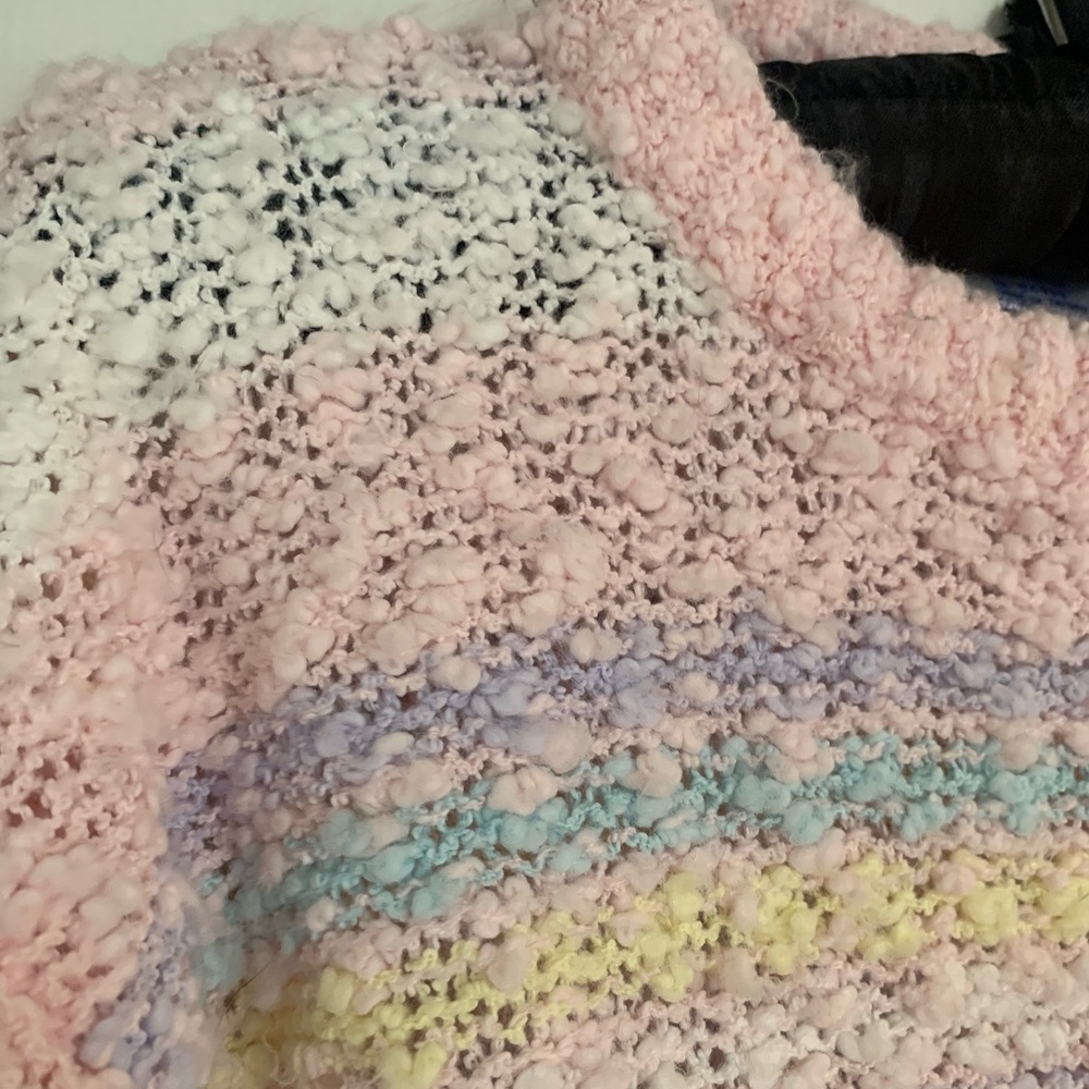 Vintage Pastel Striped Chunky Knit Women's Sweater Cozycore - Picture 3 of 6